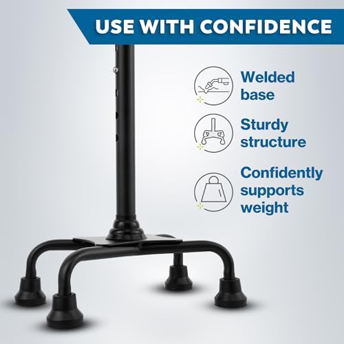 Cane Cuádruple Ajustable HONEYBULL para Hombres y Mujeres - Bastón Ligero con Base de 4 Puntas para Mayor Estabilidad y Equilibrio (Negro) - imagen 7