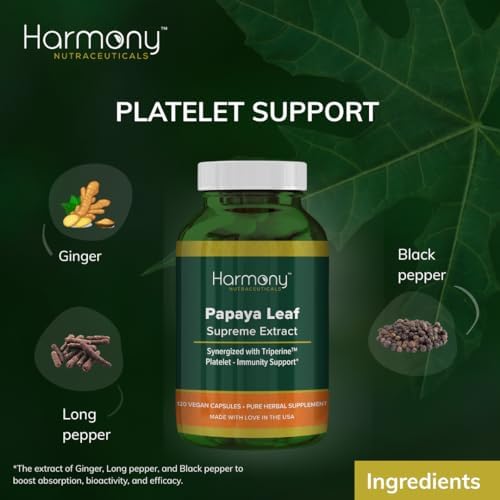 Extracto Supremo de Hoja de Papaya Harmony Nutraceuticals - Máxima Potencia y Bioactividad Orgánica - 120 Cápsulas Veganas Clínicas Dr. Gumman's con - imagen 2