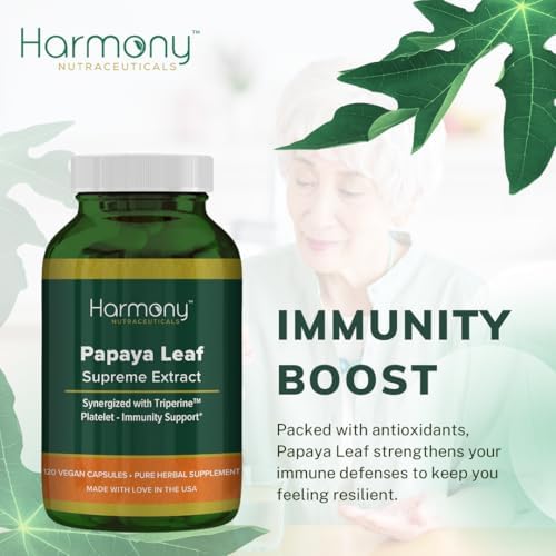 Extracto Supremo de Hoja de Papaya Harmony Nutraceuticals - Máxima Potencia y Bioactividad Orgánica - 120 Cápsulas Veganas Clínicas Dr. Gumman's con - imagen 4