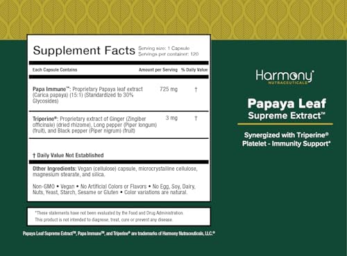 Extracto Supremo de Hoja de Papaya Harmony Nutraceuticals - Máxima Potencia y Bioactividad Orgánica - 120 Cápsulas Veganas Clínicas Dr. Gumman's con - imagen 5
