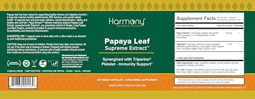 Extracto Supremo de Hoja de Papaya Harmony Nutraceuticals - Máxima Potencia y Bioactividad Orgánica - 120 Cápsulas Veganas Clínicas Dr. Gumman's con - imagen 6