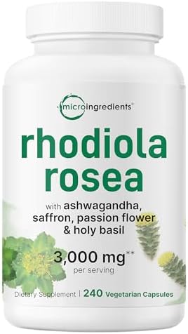 Suplemento de Rhodiola Rosea Micro Ingredients, 240 Cápsulas Vegetarianas | Extracto en Polvo con Ashwagandha, Azafrán, Flor de Pasión y Albahaca - imagen 1