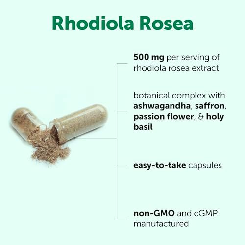 Suplemento de Rhodiola Rosea Micro Ingredients, 240 Cápsulas Vegetarianas | Extracto en Polvo con Ashwagandha, Azafrán, Flor de Pasión y Albahaca - imagen 2