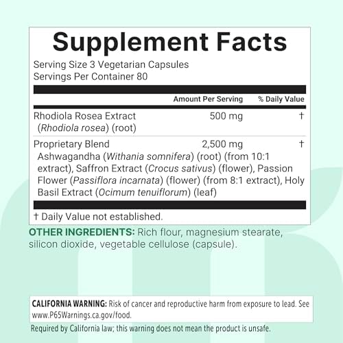 Suplemento de Rhodiola Rosea Micro Ingredients, 240 Cápsulas Vegetarianas | Extracto en Polvo con Ashwagandha, Azafrán, Flor de Pasión y Albahaca - imagen 6