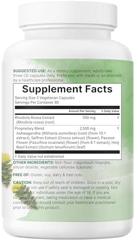 Suplemento de Rhodiola Rosea Micro Ingredients, 240 Cápsulas Vegetarianas | Extracto en Polvo con Ashwagandha, Azafrán, Flor de Pasión y Albahaca - imagen 8