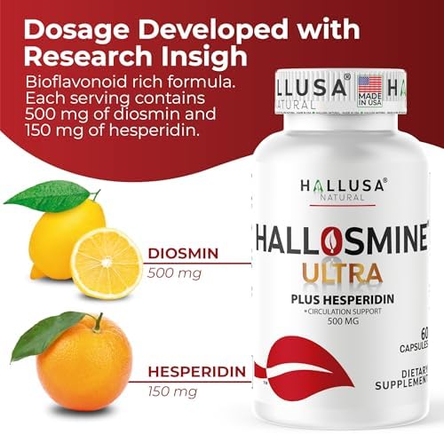 Hallusa Suplemento Natural Hallosmine Ultra 500mg Diosmina & 150mg Hesperidina – Piernas Pesadas, Hinchazón y Circulación Sanguínea, 60 Cápsulas - imagen 5