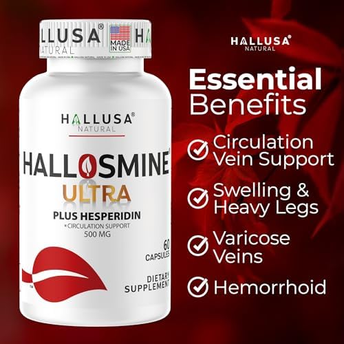 Hallusa Suplemento Natural Hallosmine Ultra 500mg Diosmina & 150mg Hesperidina – Piernas Pesadas, Hinchazón y Circulación Sanguínea, 60 Cápsulas - imagen 7