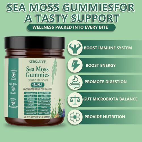Gomitas de Musgo Marino 16 en 1 con Aceite de Semilla Negra, Ashwagandha y Saúco | Suplemento Orgánico de Musgo Marino para Hombres y Mujeres | 30 - imagen 2