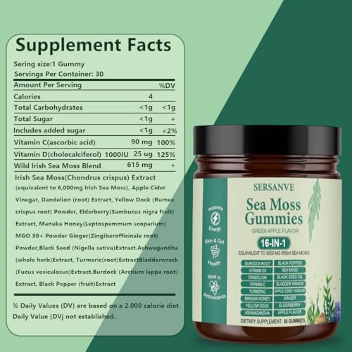 Gomitas de Musgo Marino 16 en 1 con Aceite de Semilla Negra, Ashwagandha y Saúco | Suplemento Orgánico de Musgo Marino para Hombres y Mujeres | 30 - imagen 3