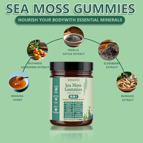 Gomitas de Musgo Marino 16 en 1 con Aceite de Semilla Negra, Ashwagandha y Saúco | Suplemento Orgánico de Musgo Marino para Hombres y Mujeres | 30 - imagen 4