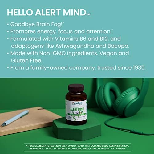 Himalaya Hello Alert Mind con L-Theanina, Ashwagandha, Bacopa, Vitaminas B6 y B12, Energía, Enfoque y Atención, Vegano, Sin Gluten, 60 Cápsulas - imagen 3