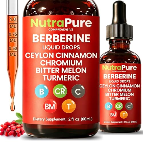 NutraPure Gotas de Berberina Completa, Berberina Pura con Canela de Ceilán, Cromo, Glucomanano, Vinagre de Manzana, Gymnema + Cúrcuma, Sin Azúcar, - imagen 1