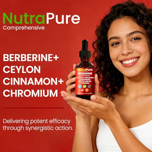 NutraPure Gotas de Berberina Completa, Berberina Pura con Canela de Ceilán, Cromo, Glucomanano, Vinagre de Manzana, Gymnema + Cúrcuma, Sin Azúcar, - imagen 2