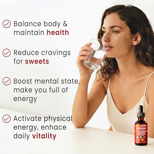 NutraPure Gotas de Berberina Completa, Berberina Pura con Canela de Ceilán, Cromo, Glucomanano, Vinagre de Manzana, Gymnema + Cúrcuma, Sin Azúcar, - imagen 4