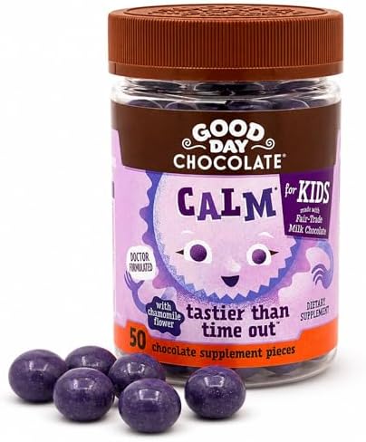 Good Day Chocolate Suplemento Natural Calmante para Niños, Mezcla de Manzanilla, L-Teanina, Chocolate de Comercio Justo y No OGM, 50 Piezas - imagen 1