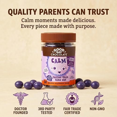 Good Day Chocolate Suplemento Natural Calmante para Niños, Mezcla de Manzanilla, L-Teanina, Chocolate de Comercio Justo y No OGM, 50 Piezas - imagen 2