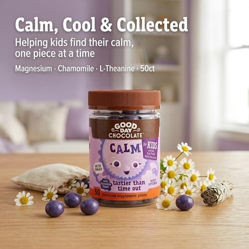 Good Day Chocolate Suplemento Natural Calmante para Niños, Mezcla de Manzanilla, L-Teanina, Chocolate de Comercio Justo y No OGM, 50 Piezas - imagen 6