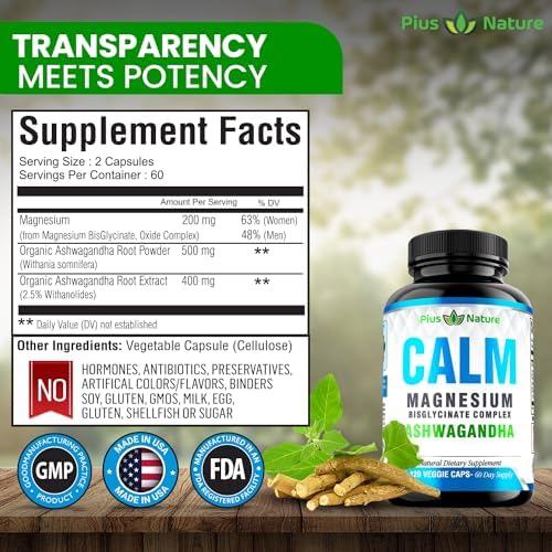Calm - Glicinato de Magnesio con Extracto de Raíz de Ashwagandha - imagen 4