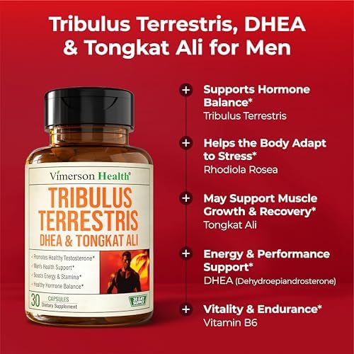 Suplemento de Testosterona y Tribulus Terrestris para Hombres con DHEA 100mg, Magnesio, Zinc, Tongkat Ali y Rhodiola Rosea – Aumenta Masa Muscular, - imagen 5