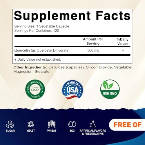 Vitamatic Quercetina 500 mg, 120 Cápsulas Vegetarianas (Sin OGM, Sin Gluten, Veganas) - Apoya la Salud Cardiovascular - imagen 2