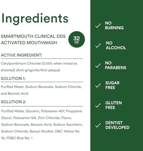 Enjuague Bucal SmartMouth Clinical con Zinc - Anti-Placa y Anti-Gingivitis para Encías Saludables - Frescura Todo el Día - Sin Alcohol, Sin Azúcar, - imagen 8