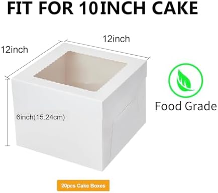 Packpal 20 Piezas Cajas para Pasteles 12x12x6 con Ventana, Resistentes y Fáciles de Armar, Ideales para Transportar y Regalar Postres, Día del Padre - imagen 2