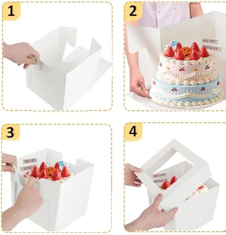 Packpal 20 Piezas Cajas para Pasteles 12x12x6 con Ventana, Resistentes y Fáciles de Armar, Ideales para Transportar y Regalar Postres, Día del Padre - imagen 3