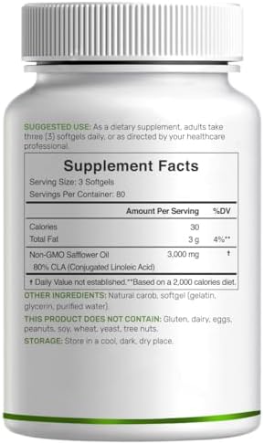 CLA Ultra Fuerte 3000mg | 240 Softgels, Ácido Linoleico Conjugado Activo de Aceite de Cártamo - imagen 3
