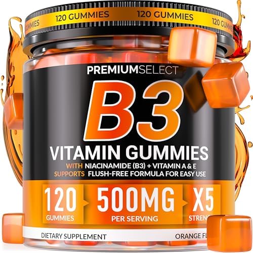 Gomitas de Vitamina B3 Premium Select Nutrition Niacinamida 500mg – Suplemento Sin Enrojecimiento con Vitaminas A y E – 120 Gomitas Veganas para - imagen 1