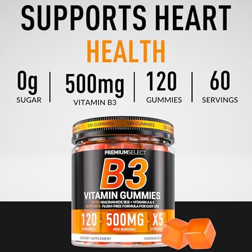 Gomitas de Vitamina B3 Premium Select Nutrition Niacinamida 500mg – Suplemento Sin Enrojecimiento con Vitaminas A y E – 120 Gomitas Veganas para - imagen 2