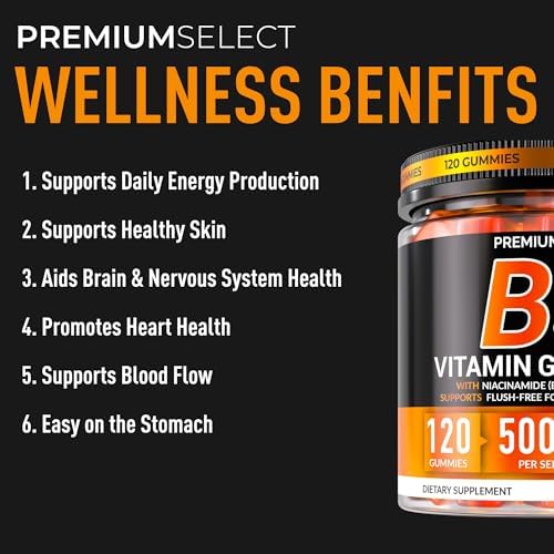 Gomitas de Vitamina B3 Premium Select Nutrition Niacinamida 500mg – Suplemento Sin Enrojecimiento con Vitaminas A y E – 120 Gomitas Veganas para - imagen 4