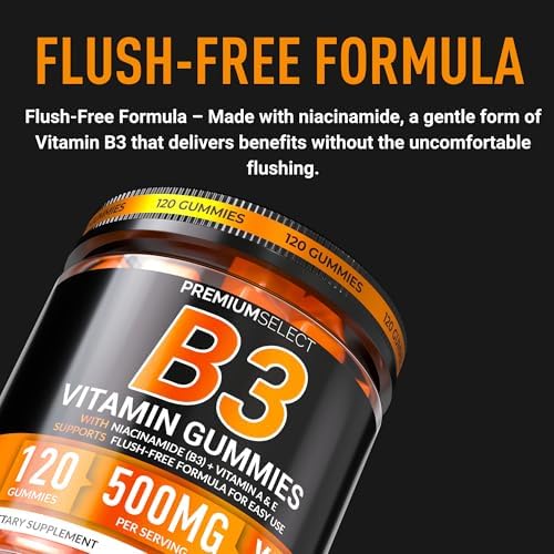 Gomitas de Vitamina B3 Premium Select Nutrition Niacinamida 500mg – Suplemento Sin Enrojecimiento con Vitaminas A y E – 120 Gomitas Veganas para - imagen 6