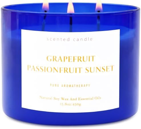 Vela Aromática de Soya 3 Mechas Grapefruit Passionfruit Sunset | 15.8 oz | Fragancia Tropical de Cítricos | Larga Duración y Listo para Regalar - imagen 1