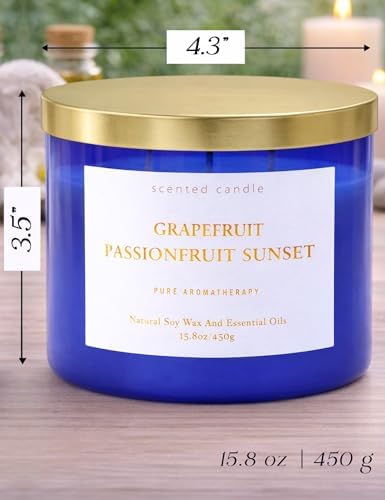 Vela Aromática de Soya 3 Mechas Grapefruit Passionfruit Sunset | 15.8 oz | Fragancia Tropical de Cítricos | Larga Duración y Listo para Regalar - imagen 5