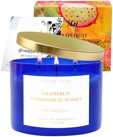 Vela Aromática de Soya 3 Mechas Grapefruit Passionfruit Sunset | 15.8 oz | Fragancia Tropical de Cítricos | Larga Duración y Listo para Regalar - imagen 6