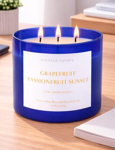 Vela Aromática de Soya 3 Mechas Grapefruit Passionfruit Sunset | 15.8 oz | Fragancia Tropical de Cítricos | Larga Duración y Listo para Regalar - imagen 7