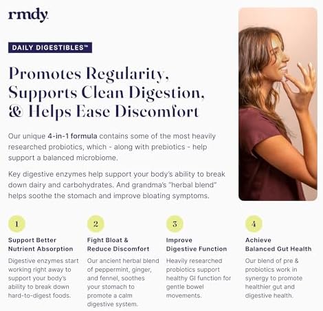 rmdy Alivio de Estreñimiento, Inflamación y Gases | Probiótico para Salud Digestiva e IBS | 30 Cápsulas - imagen 5