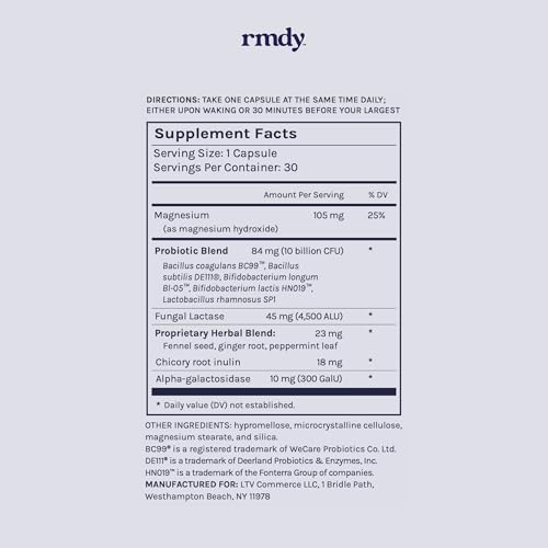 rmdy Alivio de Estreñimiento, Inflamación y Gases | Probiótico para Salud Digestiva e IBS | 30 Cápsulas - imagen 7