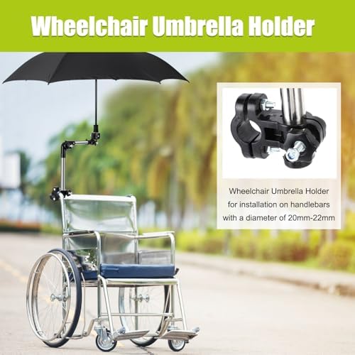 Soporte para Paraguas de Silla de Ruedas, Montaje para Paraguas, Abrazadera para Paraguas de Sol, Compatible con Manillares de 20mm, Accesorio para - imagen 2