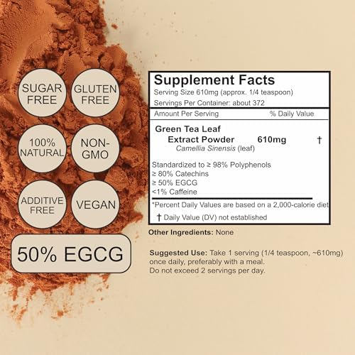 Extracto de Té Verde en Polvo 98% Polifenoles, 50% EGCG, Descafeinado, Antioxidante Potente y Soporte Metabólico e Inmunológico, Energía Limpia y - imagen 5