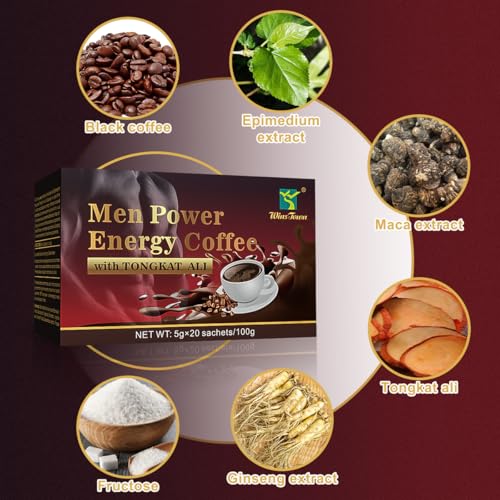 Café Instantáneo Negro Energético Herbal para Hombres con Maca, Tongkat Ali, Epimedium y Ginseng – Aumenta Enfoque, Energía y Resistencia – 20 Sobres - imagen 2