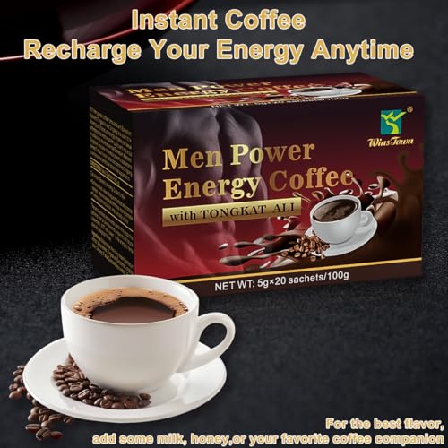 Café Instantáneo Negro Energético Herbal para Hombres con Maca, Tongkat Ali, Epimedium y Ginseng – Aumenta Enfoque, Energía y Resistencia – 20 Sobres - imagen 5