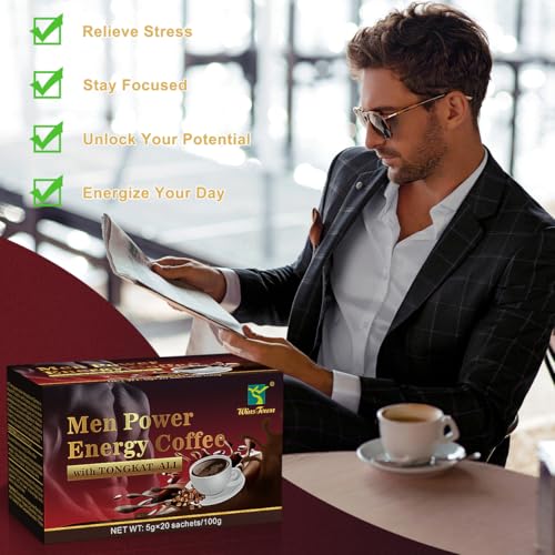 Café Instantáneo Negro Energético Herbal para Hombres con Maca, Tongkat Ali, Epimedium y Ginseng – Aumenta Enfoque, Energía y Resistencia – 20 Sobres - imagen 6