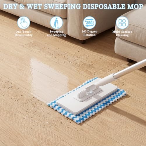 Mopa Mini Snap Grip, Mopa Desechable Zero Touch, Trapeador Retráctil con Cabezal Bloqueable y 5 Paños Reutilizables para Limpieza de Grietas - imagen 2
