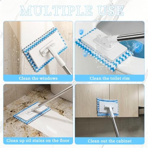 Mopa Mini Snap Grip, Mopa Desechable Zero Touch, Trapeador Retráctil con Cabezal Bloqueable y 5 Paños Reutilizables para Limpieza de Grietas - imagen 4