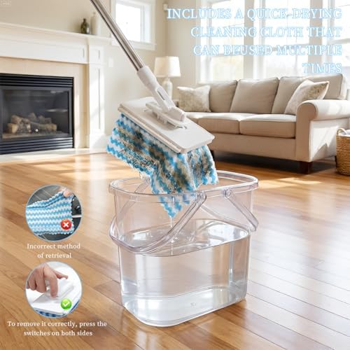 Mopa Mini Snap Grip, Mopa Desechable Zero Touch, Trapeador Retráctil con Cabezal Bloqueable y 5 Paños Reutilizables para Limpieza de Grietas - imagen 7