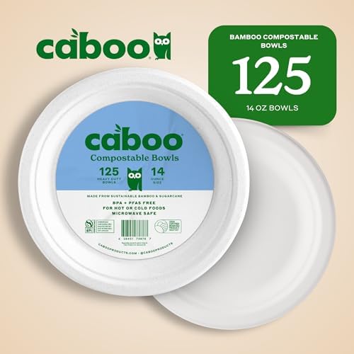 Tazones de papel desechables Caboo de bambú, paquete de 125, 14 oz, resistentes y biodegradables, aptos para microondas, alternativa ecológica a los - imagen 2
