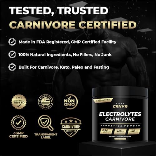 BORN CRNVR Carnivore Polvo de Electrolitos – Alto en Sodio (850mg) Sin Sabor | Sin Azúcar, Sin Rellenos | Reemplazo de Electrolitos para Keto y Ayuno - imagen 4