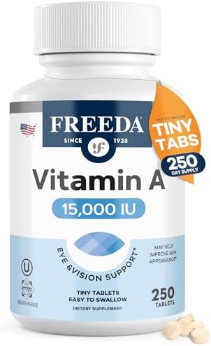Freeda Vitamina A 15,000 UI – Palmitato de Retinilo – Vegano, Kosher, Sin Pescado – Apoyo a Ojos, Visión, Inmunidad y Piel – Tabletas Pequeñas y - imagen 1