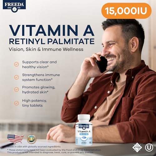 Freeda Vitamina A 15,000 UI – Palmitato de Retinilo – Vegano, Kosher, Sin Pescado – Apoyo a Ojos, Visión, Inmunidad y Piel – Tabletas Pequeñas y - imagen 2